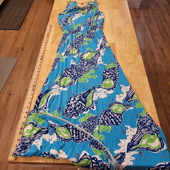 Lilly Pulitzer Calissi Sound The Horn Maxi Jersey Dress Gold Necklace Neckline - Picture 1 of 16